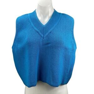AVN Women's Blue Sleeveless V Neck Knit Boxy Crop Tank Sweater Vest Top Size 12